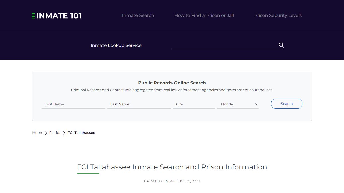 FCI Tallahassee Inmate Search | Lookup | Roster