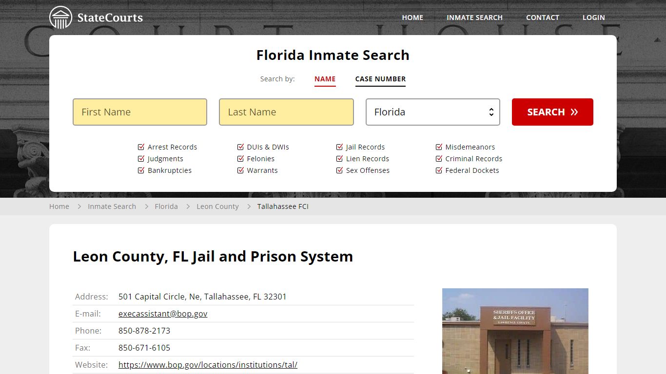 Tallahassee FCI Inmate Records Search, Florida - StateCourts